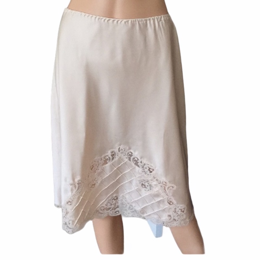 Vtg Bonwit Teller Eve Stillman Pink Grid Lace Trim Half Slip
